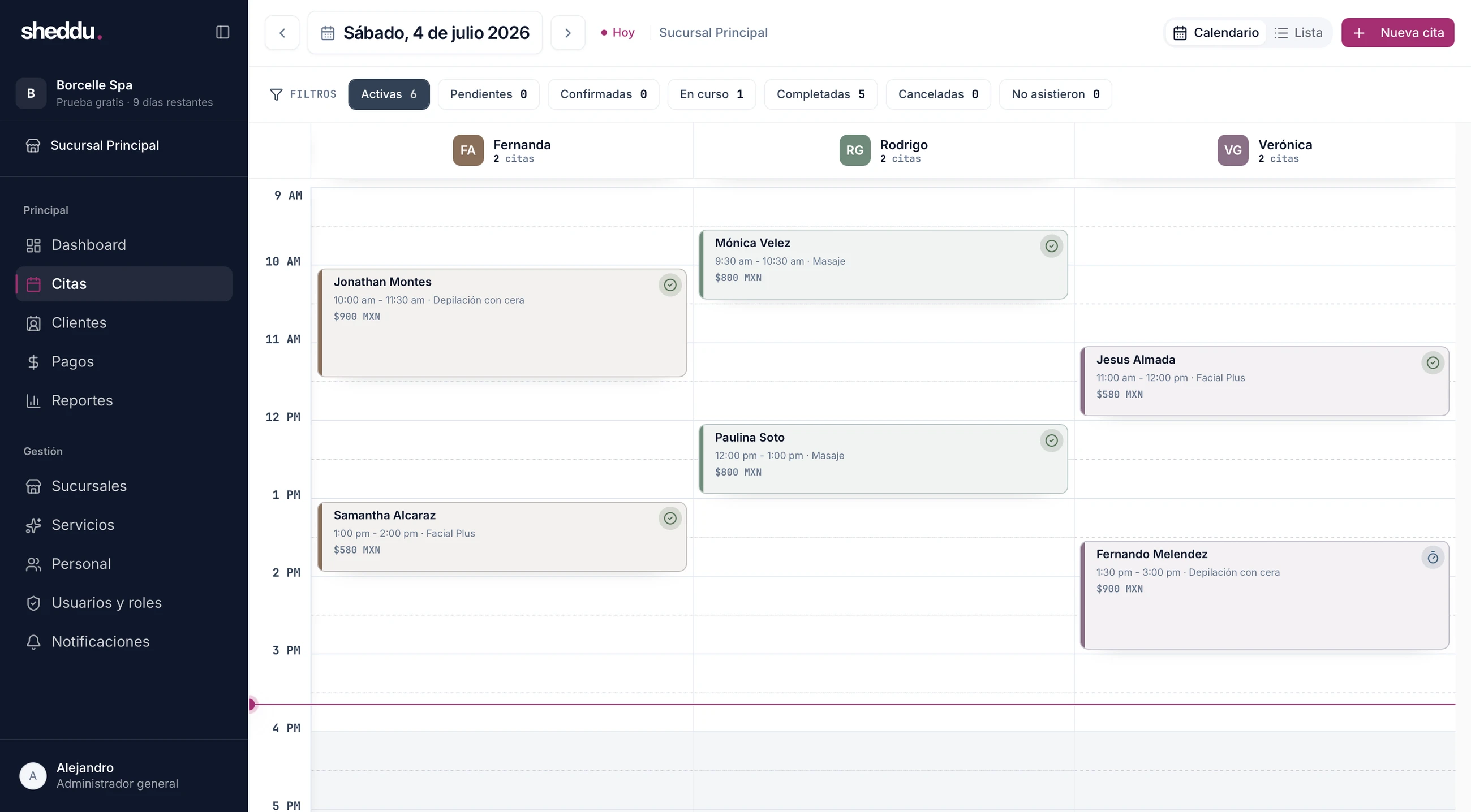 Sheddu · Agenda de citas por profesional