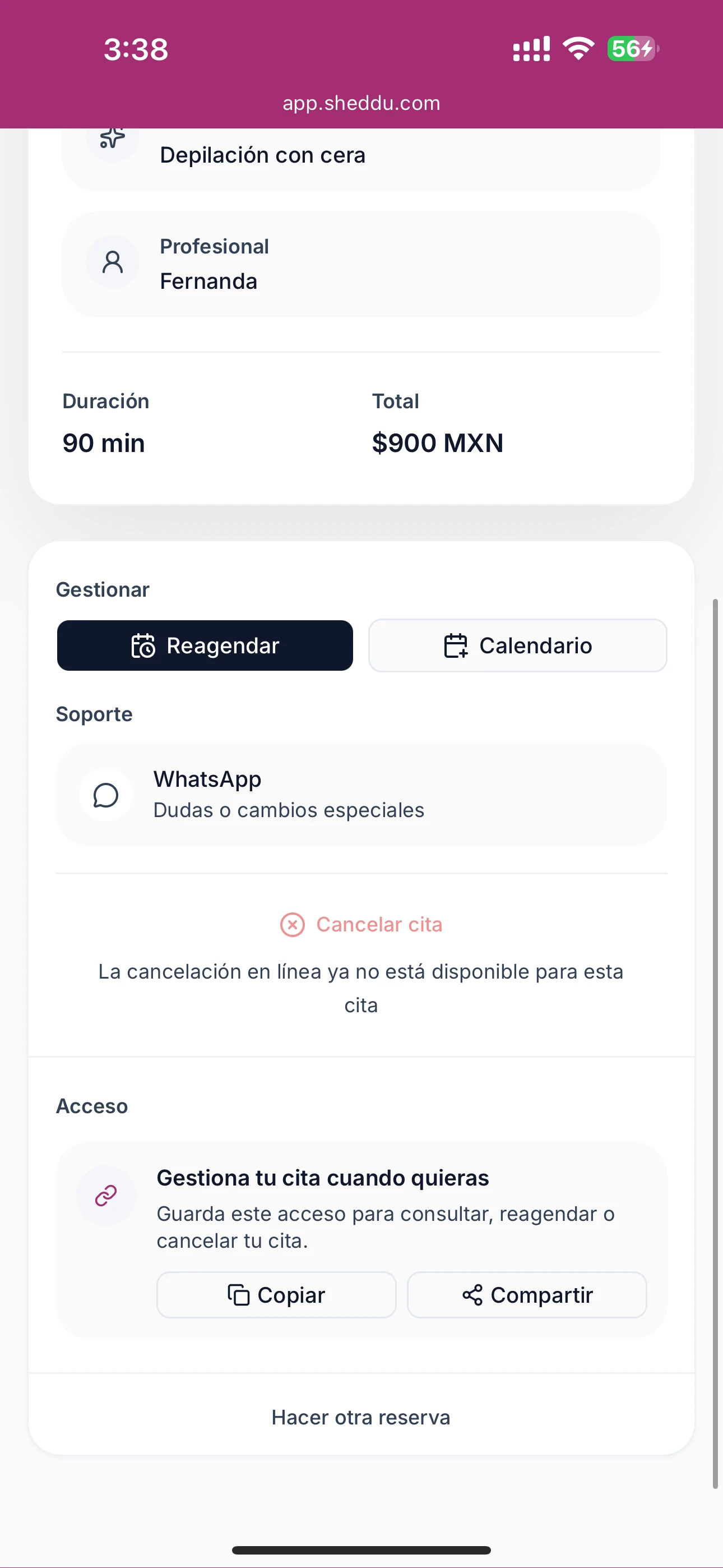 Gestionar cita · reagendar, cancelar, compartir